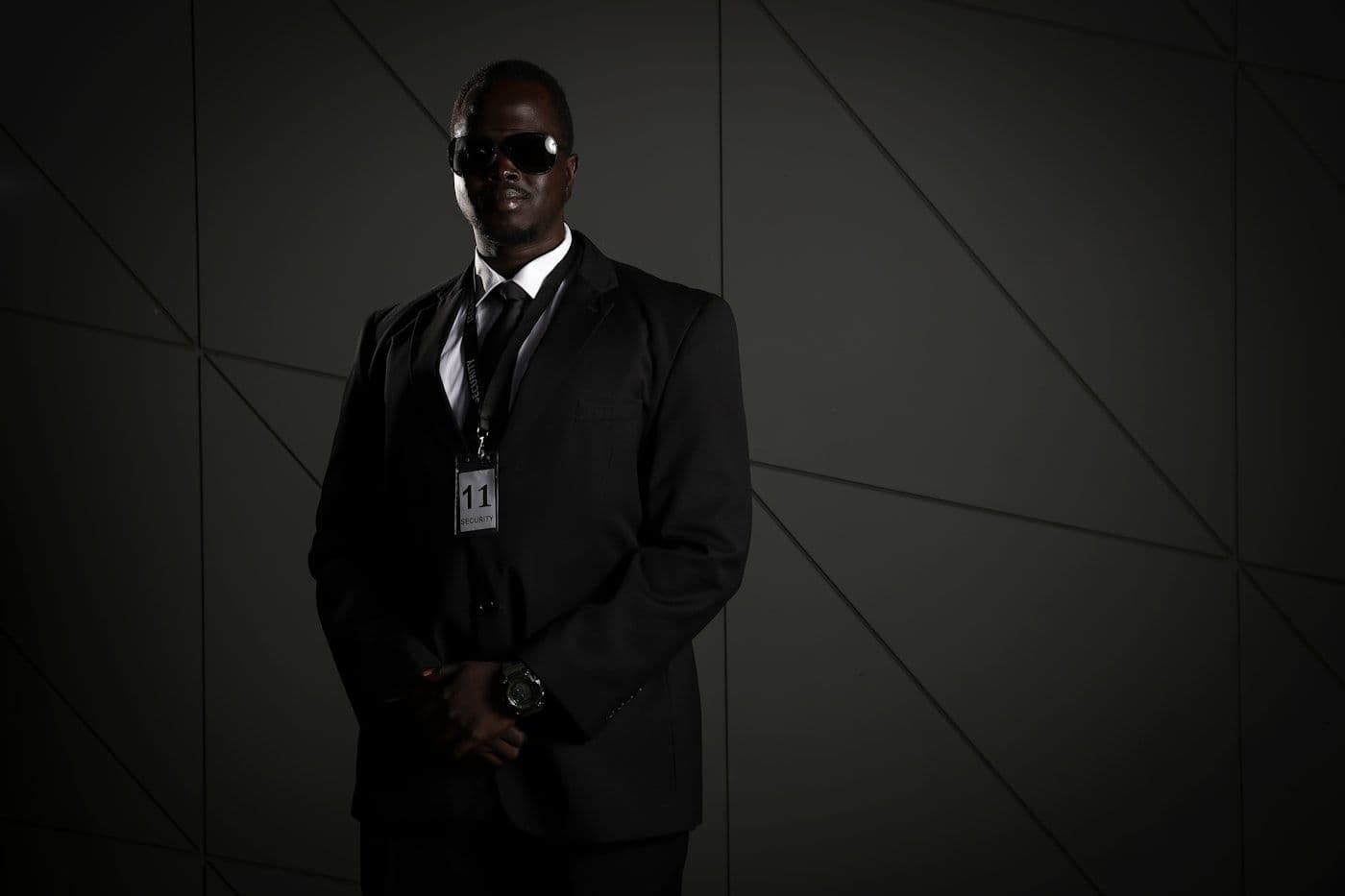 Professional security officer standing ready
